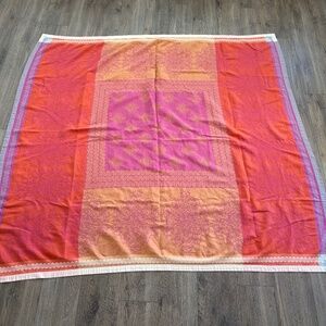 Yves Delorme Square Tablecloth Linen Cotton Pink Orange French Luxury 68x64